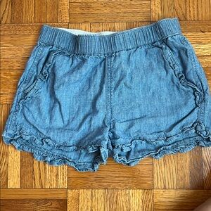 Crewcuts Girls Blue Chambray Ruffle Shorts
